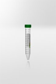 Centrifuge tube PP with screw cap PE, 15ml, Ø17x120mm, con. bottom, tube transp., cap green, 500pcs/pack