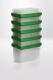 Pipette tips PP, premium surface, refill system, 100-1.250µl, 96 pcs/tray, transparent tips, green, 4800 pcs