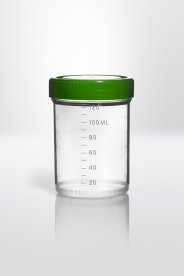Screw cap container PP, 125ml, Ø58X80mm, cap pre-assembled, container transparent, cap green, 150 pcs