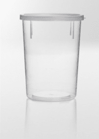 Multi purpose container PP, 400ml, Ø88x100 mm, with enclosed snap-on lid PE , transparent, grad. Sterile, 185pcs
