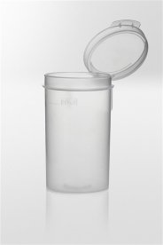 Hinged lid container PP, 80 ml, Ø45x80 mm, transparent, graduated at 80 ml, writing area, np pcr ready, autoclavable up to 121