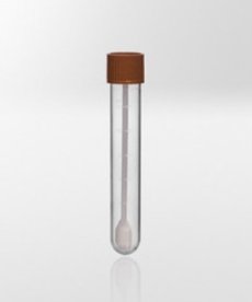 Universal specimen container with spoon PP, 12ml, Ø16x100 mm, with fitted screw cap PE, container transparent, cap brown, grad.,