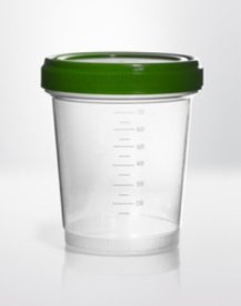 Screw cap container PP, 800 ml, Ø121,5X140,5mm, cap seperatly packed, container transparent, cap green, grading 3 sided, every 1