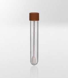 Universal specimen container with spoon PP, 12ml, Ø16x100 mm, with fitted screw cap PE, container transparent, cap brown, grad.,
