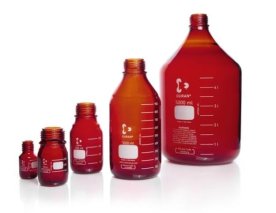 Laboratory bottle 50ml, narrow neck, with thread, amber glass, DURAN®, no cap.