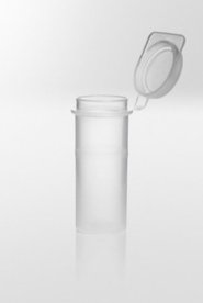 Flip top container PP, 10ml, Ø21x54 mm, flat bottom, natural, sterile R, autocl. up to 121°C, 1000pcs