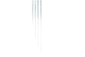 270 mm, Pasteur pipette, soda-lime glass, ISO 7712. Long drawn-out capillary tip. Suction end with constriction for a cotton plu