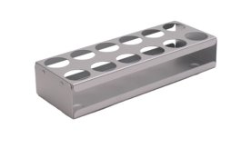 Single Platform Test Tube Rack in aluminium. Hole diam. 17,5 mm, capacity 50 tubes