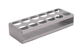 Single Platform Test Tube Rack in aluminium. Hole diam. 30 mm, capacity 10 tubes