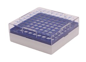 Polycarbonate Box 52 x 133 x 133mm, Blue, w. divider, 9x9