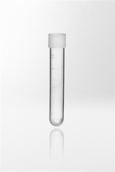 Test tube PP with fitted screw cap PE, 12ml, Ø16x100 mm, round bottom, tube transparent, cap, 1000pcs
