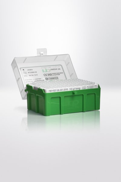Pipette tips PP in rack, premium surface, 0,1-20µl, extra long, transparent, moulded rings, np premium, 5760 pcs