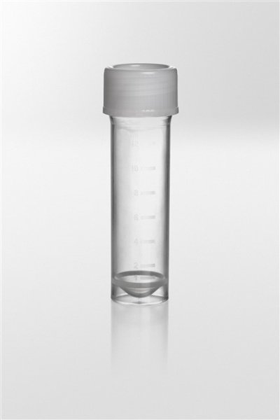 Universal specimen container PP, 15ml, Ø20x76mm, with enclosed screw cap PE, skirted, tube transparent, cap natural, grad., ma