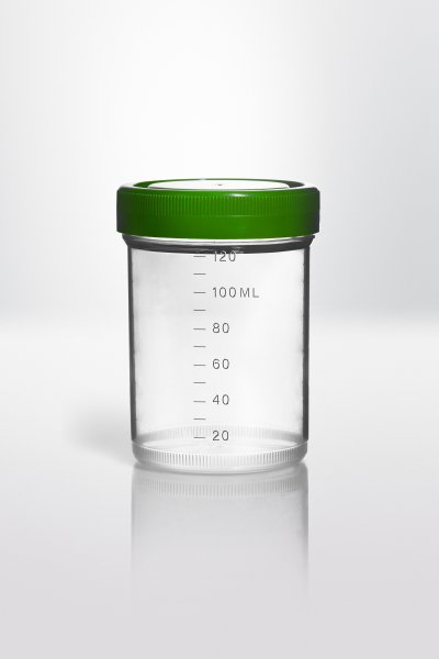 Screw cap container PP, 125ml, Ø58X80mm, cap pre-assembled, container transparent, cap green, 150 pcs