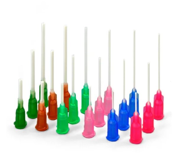 Flexible plastic tube tips, 38.1 mm (1.5"), Size: 22G, Blue, ID 0,41 mm, OD 0,81 mm, 100 pcs